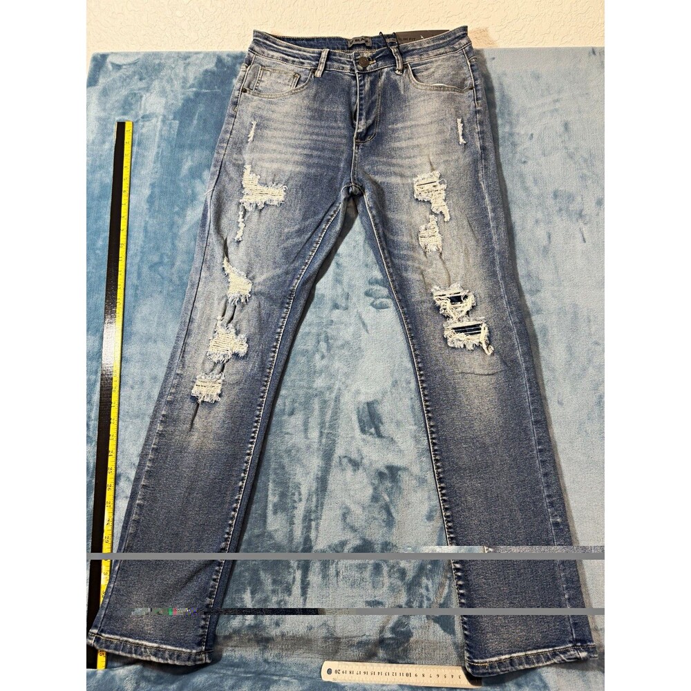 rue21 BLACK Men Slim Fit Jeans 32x32 Blue Light Medium Wash Denim Stretch NWT
